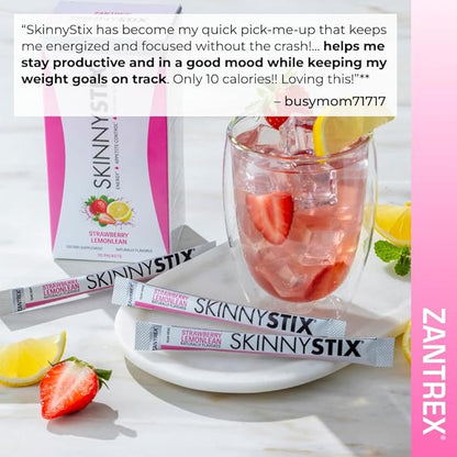 Zantrex SkinnyStix Strawberry Lemonade GLP-1 Support Drink Mix, Energy & Metabolic Support Powder, Appetite Control,15 Single-Serving Packets