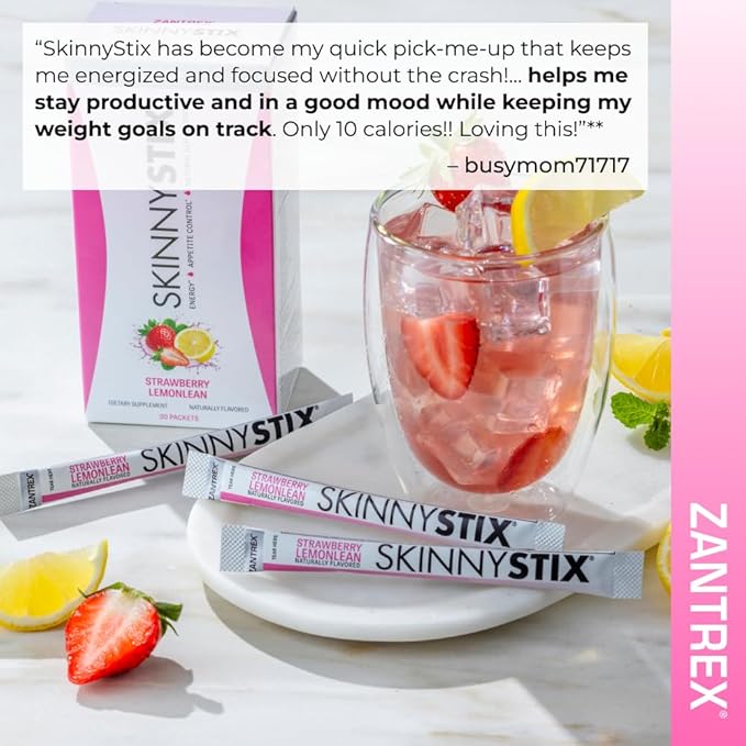 Zantrex SkinnyStix Strawberry Lemonade GLP-1 Support Drink Mix, Energy & Metabolic Support Powder, Appetite Control, 30 Single-Serving Packets