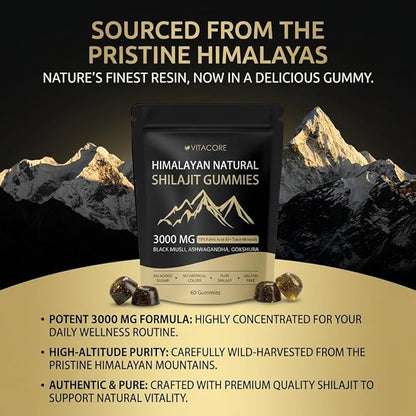 VitacoreHimalayan Shilajit Gummies, Vitadrive Himalayan Natural Shilajit Gummies - Fulvic Acid & Trace Mineral Supplement for Energy & Vitality Support Dietary Supplement - 60 Gummies