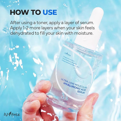 ISNTREE Ultra-Low Molecular Hyaluronic Acid Serum 1.69 fl.oz | Vegan Korean Skincare | 14-Complex Hyaluronic Acid | Deep Hydration | Lightweight & Fast-Absorbing