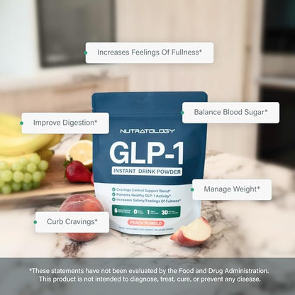 GLP-1 Booster | Control Cravings, Appetite Support & Gut Health | High In Fiber & Sugar-Free Drink Mix | GLP1 Supplements Weight Loss Women & Men | Peach Pomelo Flavor | Made In USA | 30 Servings