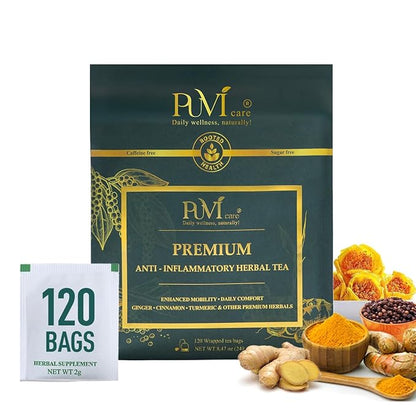 Anti Inflammatory Tea – Black Pepper Turmeric Ginger Cinnamon Tea Bags for Joint Support, Digestion & Immune Wellness, 100% Organic & No Sugar, No Caffeine Natural Anti Inflammatory Herbal Tea 120 Bags