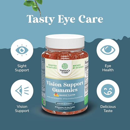 Vision Support Gummies for Adults - Lutein and Zeaxanthin Supplements for Eye Health - Potent Lutein Eye Vitamins for Blue Light Protection Dryness Strain Support & Visual Sharpness - 30 Count