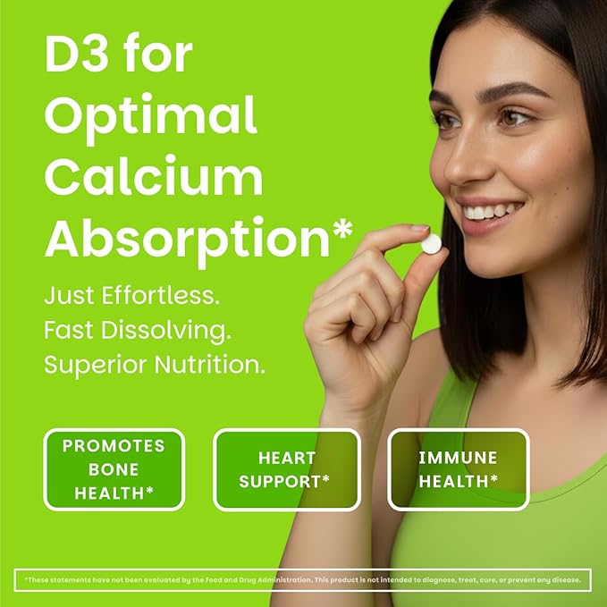 EZ Melts Dissolvable Vitamin D3 5,000 IU - Vegan Vitamin D Supplement for Bone & Teeth Support - No Artificial Flavors - Plant-Based & Non-GMO - Green Apple - 90 Dissolvable Tablets (90 Servings)