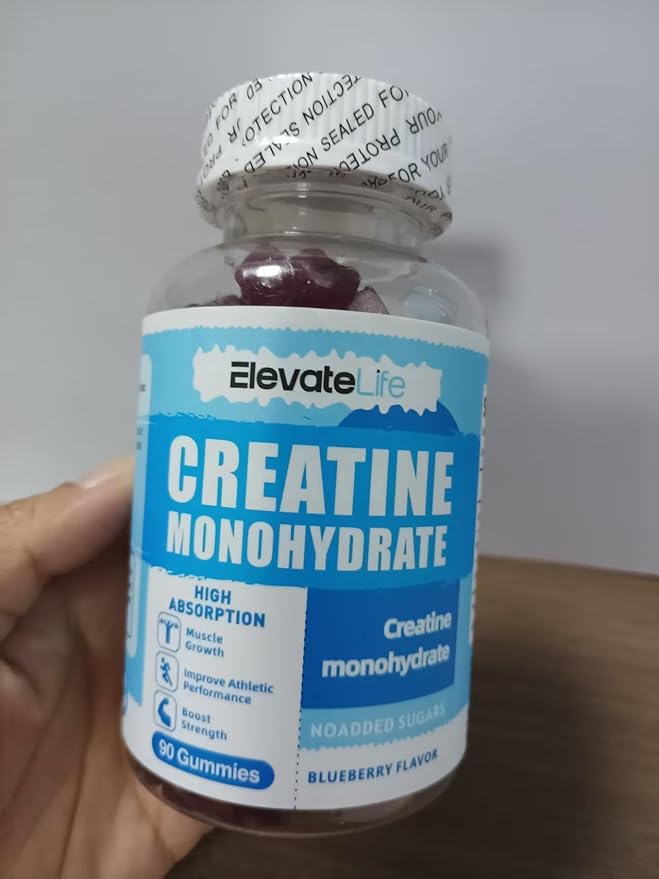 ElevateLife Creatine Monohydrate Gummies for Men & Women, Chewables Creatine Monohydrate for Muscle Strength, Muscle Builder, Energy Boost, Pre-Workout Supplement(90 Count)-Blueberry