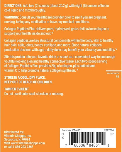 The Vitamin Shoppe Collagen Peptides - Skin Elasticity, Joint Health & Hair Support, Hydrolyzed Collagen