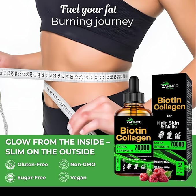 Liquid Biotin & Collagen Drops - 70000 mcg Extra Strength Biotin Drops supports Anti-Aging,Hair Growth,Glowing Skin & Nail Growth Vitamins for Women & Men. Suger free,Gluten free Non GMO Halal