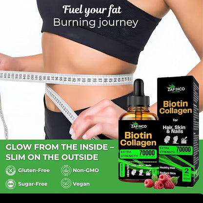 Liquid Biotin & Collagen Drops - 70000 mcg Extra Strength Biotin Drops supports Anti-Aging,Hair Growth,Glowing Skin & Nail Growth Vitamins for Women & Men. Suger free,Gluten free Non GMO Halal