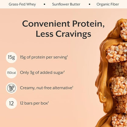 ProMix Nutrition Protein Puff Bars - Sunflower Butter - Marshmallow Crispy Treat - Great Tasting & Healthy On The Go Snack - High Protein & Low Calorie - Free From Gluten, Soy, & Corn - 12 Bars