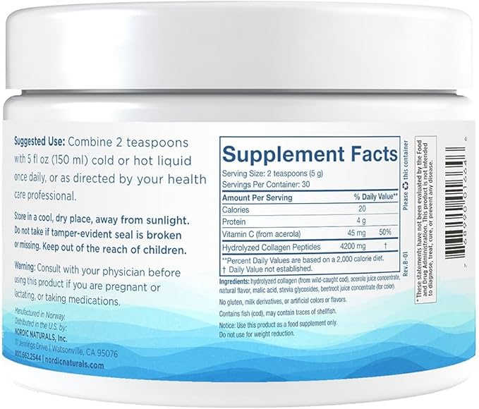 Nordic Naturals Nordic Beauty Marine Collagen Powder, Strawberry - 5.29 Ounces - Collagen Powder Supplement for Healthy Skin, Joints, and Bones, Vitamin C for Antioxidant Support - 30 Servings