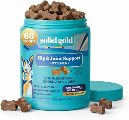 Solid Gold Hip and Joint Supplement for Dogs - Glucosamine Chondroitin MSM for Advanced Joint & Mobility Support - Omega 3 Fish Oil Antioxidant & Immune Health Support