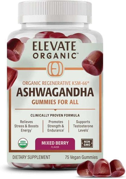 Regenerative Fermented KSM-66 Ashwagandha Vegan Gummies with Acti Veda™, Mixed Berry (600mg, 25 Servings), Up to 150% More Effective Than KSM-66 Alone