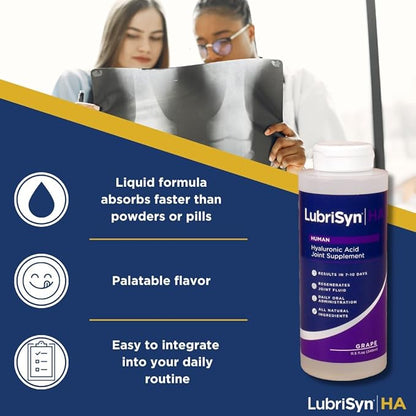 Lubrisyn Hyaluronic Acid Oral Joint Supplement – Liquid HA Formula for Humans – Promotes Joint Support, Mobility, Flexibility, Hydration & Healthy Function for Men & Women – Grape Flavor 11.5oz
