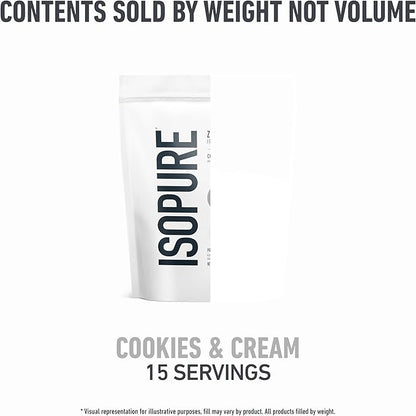 Isopure Zero Carb 100% Pure Whey Isolate Protein Powder, Gluten Free, With Vitamins, Cookies & Cream, 25g Protein Per Serving, 1 Lb, 15 Servings (Packaging May Vary)