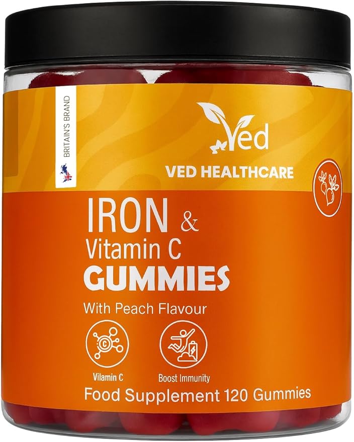 Ved Iron Supplement Gummies 12.5 mg for Women & Men - Iron Gummies with Vitamin C - Chewable Prenatal & Adult 120 Iron Gummies