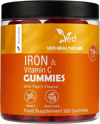 Ved Iron Supplement Gummies 12.5 mg for Women & Men - Iron Gummies with Vitamin C - Chewable Prenatal & Adult 120 Iron Gummies
