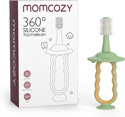 Momcozy Baby Toothbrush, Toddler Toothbrush 1-2, Infant Tooth Brush 6 to 12 Months and up, Oral Cleaner, Baby Tongue Cleaner, Green