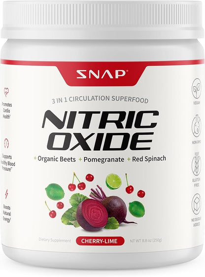 Snap Supplements Organic Beet Root Powder Nitric Oxide Supplement for Men & Women, Red Spinach & Pomegranate, Supports Healthy Energy & Blood Pressure Already in Normal Range, 30 Servings, Cherry Lime