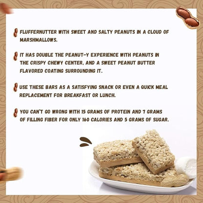Proti-Thin Fluffy Nutter Protein Bars, 15g Protein, Low Calorie, Very Low Carb (VLC), Low Fat, High Fiber Snack Bar, KETO Diet Friendly, Ideal Protein Compatible, No Gluten Ingredients, 7 /Box