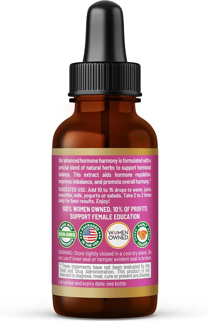 Herbal Goodness Hormone Harmony 1oz – Organic Hormone Balance Supplement for Women, Enriched with Probiotics, Menopause Relief, Fertility Support, PMS & Lactation Aid