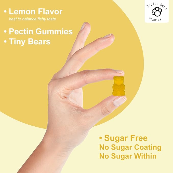 Cod Liver Oil Gummies 1000mg, Sugar Free for Adults & Kids, Omega-3s & Vitamin A&D for Brain, Cognitive, Heart & Eye, Bone Health, Gluten Free, Non GMO, Pectin, 60
