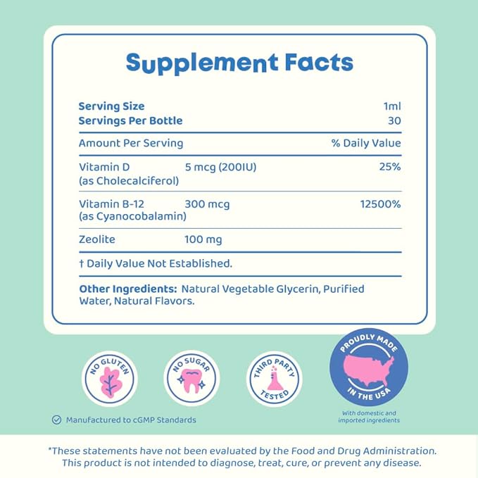 JoySpring DetoxZee Zeolite for Kids – Zeolite Clinoptilolite Drops with Cyanocobalamin B12 & Vitamin D3 Kids Support – Natural Berry Flavor Liquid | (2fl oz) 60 Servings