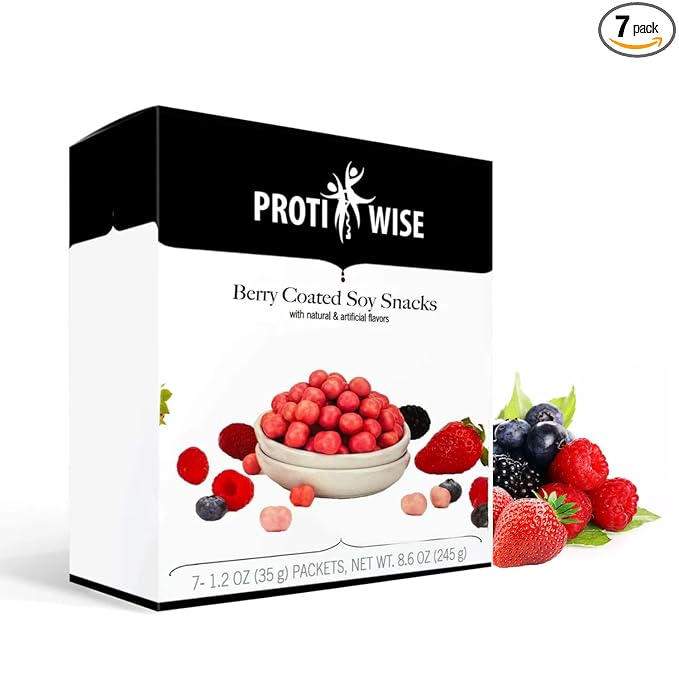 ProtiWise High Protein Soy Snacks | Berry Coated | | 15g Protein, Low Sugar, Low-Carb Snack for Hunger Control & Energy Boost | Gluten Free, KETO Friendly | 7/Box