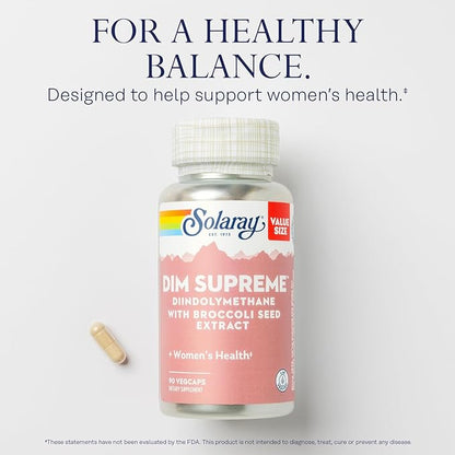 SOLARAY DIM Supreme - DIM Supplement 100mg - Diindolylmethane DIM Complex with Broccoli Seed Extract and Bioflavonoids - Women's Health and Balance Support - 60-Day Guarantee - 90 Servings, 90 VegCaps