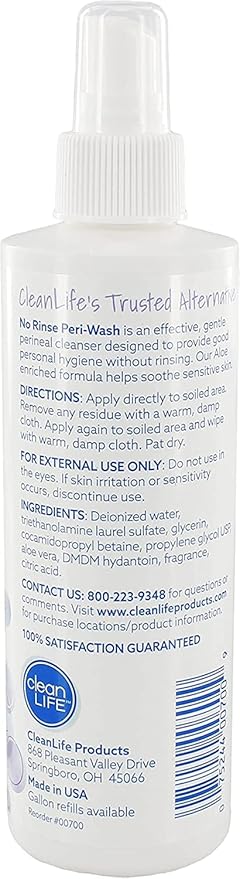 No-Rinse Peri-Wash, 8 fl oz - Soothing, Protecting Perineal Cleanser in a Rinse-Free Formula (Pack of 2)