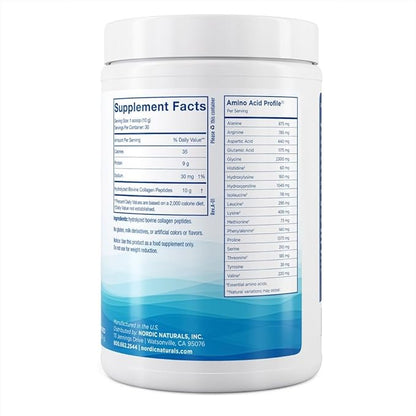 Nordic Naturals Nordic Beauty Collagen Peptides, Unflavored - 10.6 Ounces - Collagen Supplement for Skin Health and Elasticity - for Hot and Cold Beverages - 30 Servings