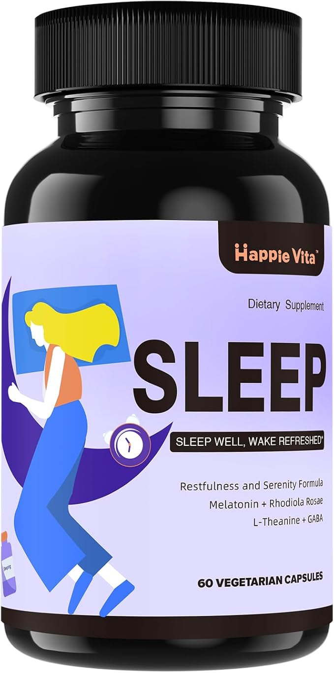 4 in 1 Sleep Aid for Adults, Melatonin 6mg with Rhodiola Rosea, GABA 250 mg, L Theanine 250mg, Relaxation and Sleep Supplement, 60 Capsules