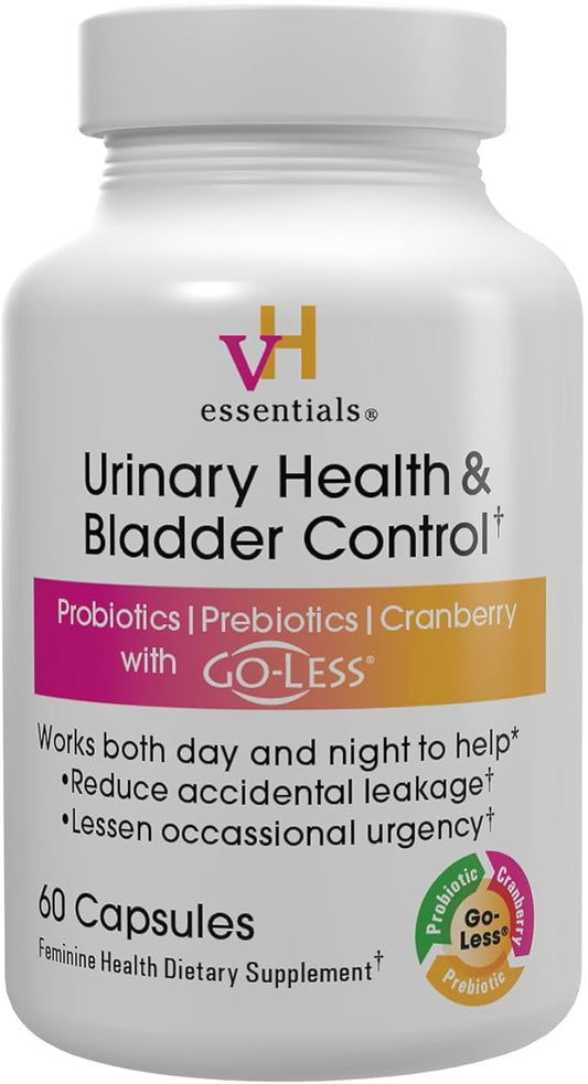 vH Essentials Urinary Health & Bladder Control, Cranberry Extract, Prebiotics and Probiotics, 24-Hour Feminine Health Support, Reduces Occasional Leakage, Supports Vaginal Health, 60 Capsules