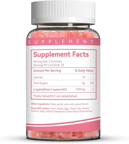 2 Pack L-Lysine 1000mg Gummies, Chewable Lysine Supplement for Adults, Essential Amino Acid for Lip Health, Immune Support, Collagen Formation* - Vegan, Gluten-Free, Sugar-Free, 120 Counts