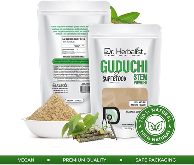 Dr. HERBALIST Guduchi Stem Powder (200g) - All Natural Botanical Ingredient - Ground Tinospora Cordifolia for Traditional Recipes