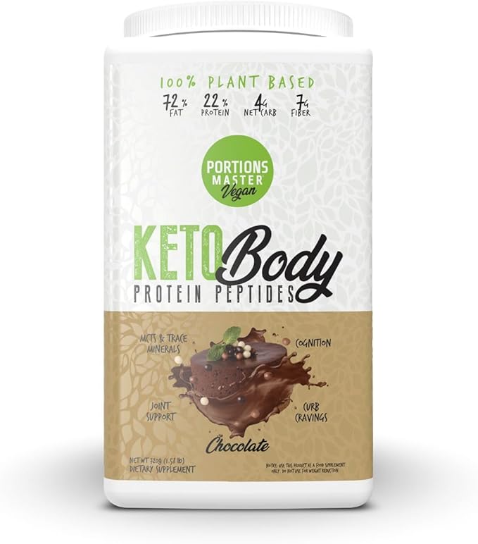 Portions Master Keto Body Protein Peptides Low Carb Keto Protein Powder with MCT Oil Peptides Fiber Vitamins Minerals (720g, Chocolate)