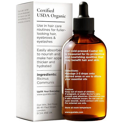 Gya Labs USDA Organic Castor Oil - 1.69 Fl Oz - Carrier Oil for Hair, Skin, Face, Scalp & Body Massage
