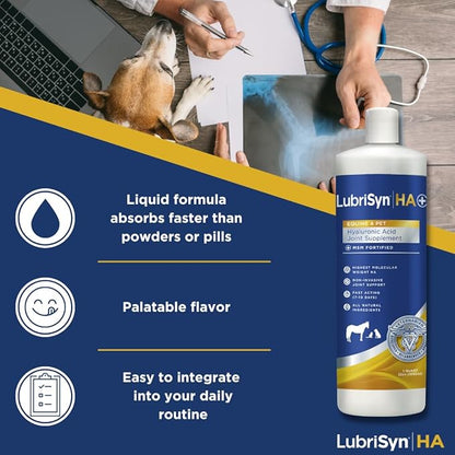 LubriSynHA Hyaluronic Acid with MSM Hip & Joint Care Supplement for Dogs, Cats & Horses – Liquid Oral HA for Pets – Joint Support Promotes Mobility, Flexibility, Cartilage Health & Comfort – 32oz