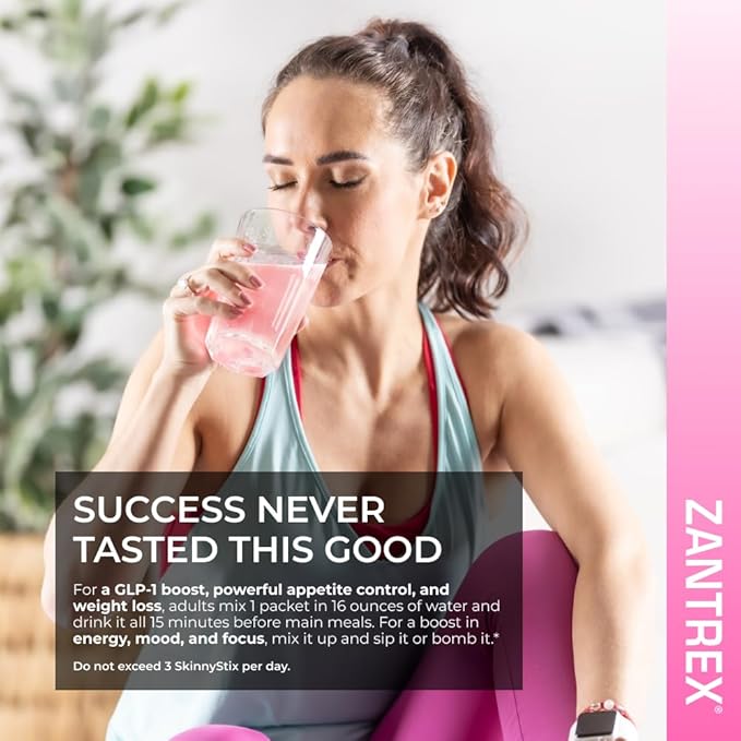 Zantrex SkinnyStix Strawberry Lemonade GLP-1 Support Drink Mix, Energy & Metabolic Support Powder, Appetite Control, 30 Single-Serving Packets