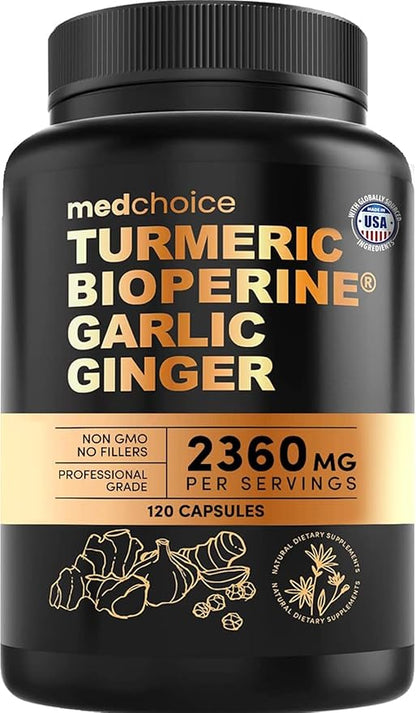 4-in-1 Turmeric Joint Support Supplements with Garlic and BioPerine - 2360 mg High Potency Herbal Blend for Mobility, Everyday Flexibility, Digestive Comfort, and Active Aging Support (120ct)