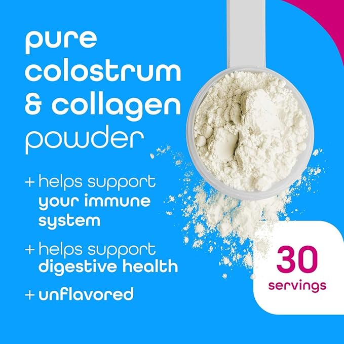 Zena Nutrition Pure Bovine Colostrum & Collagen Powder Supplement for Gut Health, Immune Support, Digestion, Hair, Skin & Nails, Unflavored, Gluten & Sugar Free, 30 Servings