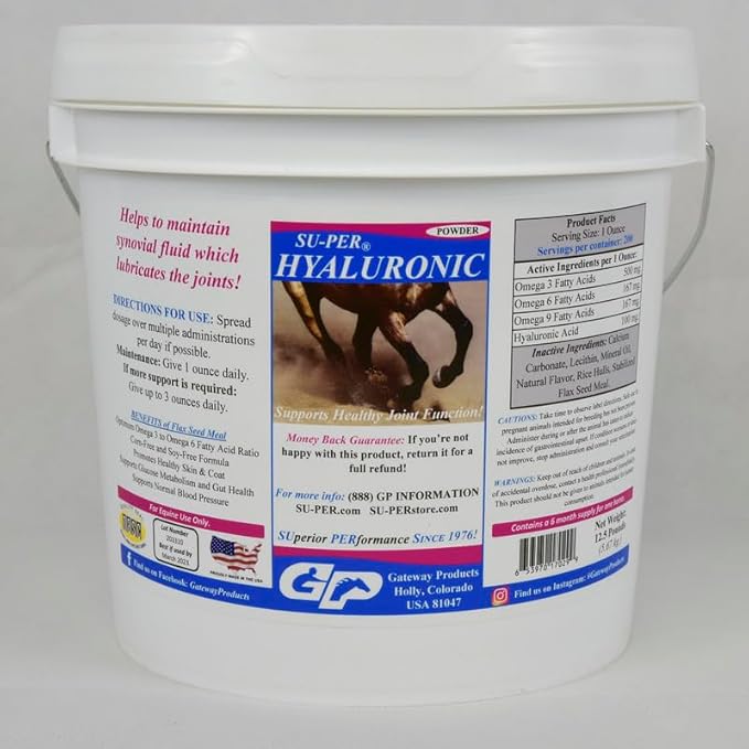SU-PER Hyaluronic Joint Supplement for Horses - Supports Joints Health & Lubrication - Horse Hyaluronic Acid - 12.5 Pound, 6 Month Supply
