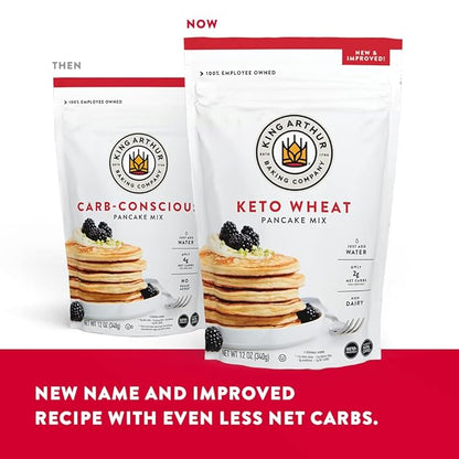 King Arthur, Keto Wheat Pancake Mix, Sourced Non-GMO, Certified Kosher, Keto Friendly, 12 Oz, Packaging May Vary (Pack of 6)