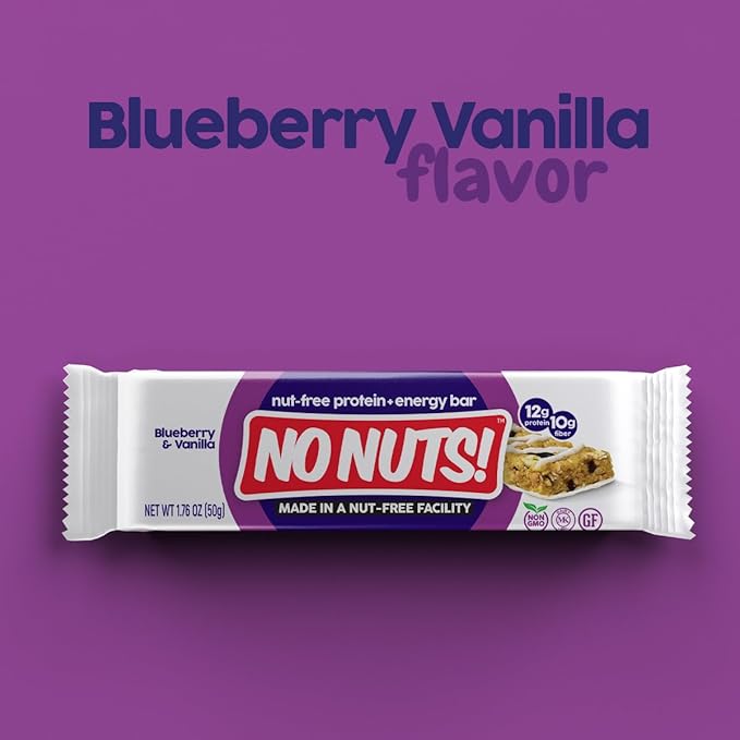 No Nuts! Blueberry & Vanilla Protein Bars – Nut-Free & School-Safe | 12g Plant Protein, Vegan, Gluten-Free, Non-GMO, Organic, Kosher | 12 Count