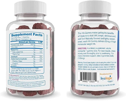 Hyalogic Hyaluronic Acid Gummies – Supplement for Joint, Skin & Eyes – Mixed Berry Flavor – Gummy Vitamins for Women & Men – Gluten-Free, Non-GMO, 60 Count