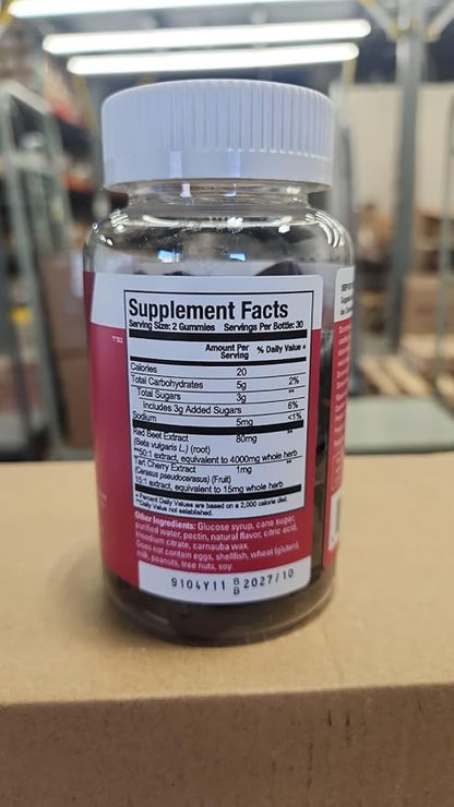 Viteey Beet Root Gummies 4000mg [from 80mg of 50:1 Extract] with Tart Cherry - for Healthy Blood Pressure Support - Vegan, Gelatin Free, Gluten Free-Tasty Chewable Berry Beet Flavored Gummy-60 Count