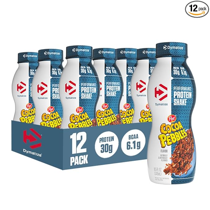 Dymatize Performance Protein Shake, Cocoa Pebbles, 30g Protein, 6.1g BCAA for Muscle Recovery, No Added Sugar, Low Fat, 24 Vitamins and Minerals, Gluten-Free, Ready to Drink, On-the-Go Snack, 11.5fl oz, 12 pack