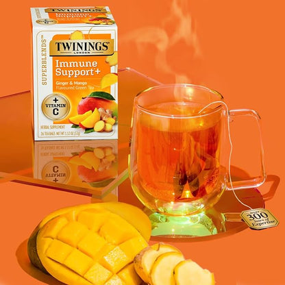 Twinings Superblends Immune Support+ Herbal Tea with Vitamin C, Ginger & Mango Flavoured Green Tea, 16 Tea Bags (Pack of 6), Naturally Caffeine-Free, Enjoy Hot or Iced, 96 Teabags