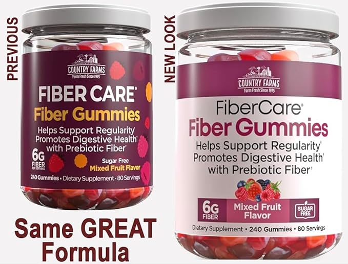 Country Farms Fiber Care Prebiotic Gummies, 6g of Fiber Per Serving, FOS from Beets, Digestive Health, Supports Regularity, Mixed Fruit Flavor, (240 Gummies)
