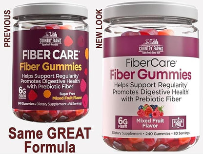 Country Farms Fiber Care Prebiotic Gummies, 6g of Fiber Per Serving, FOS from Beets, Digestive Health, Supports Regularity, Mixed Fruit Flavor, (240 Gummies)