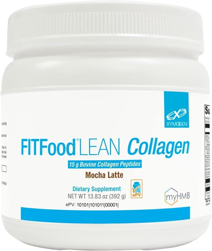 XYMOGEN FIT Lean Food Collagen - Muscle Recovery & Connective Tissue Support - Collagen Peptide Protein Powder - with HMB & Vitamin D3 - Mocha Latte - 14 Servings (13.83 oz)